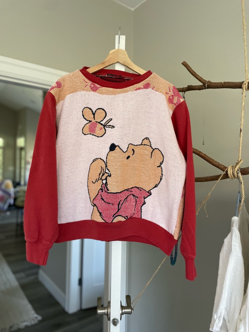 Upcycled Winnie the Pooh tapestry Crewneck Sweatshirt OS